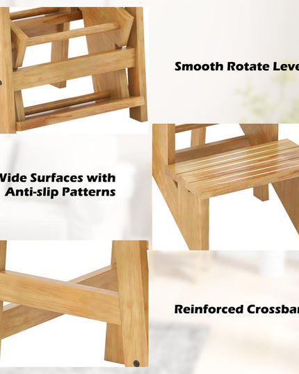 Giantex Folding 3 Tier Step Ladder, Multipurpose 3-in-1 Wood Step Stool with Anti-Slip (Natural)
