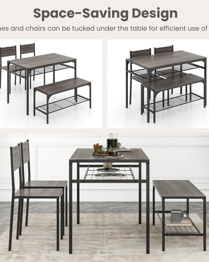 Giantex Dining Table Set for 4, Kitchen Table with Chairs & Bench, Storage Racks