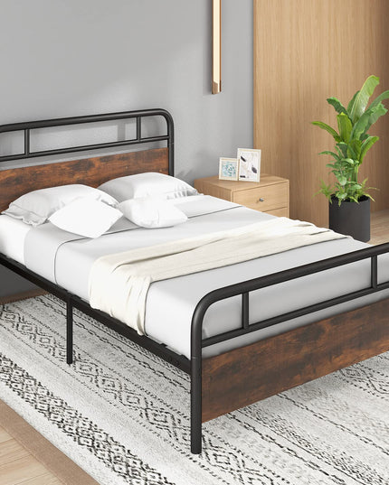Giantex Full Size Metal Bed Frame with Wood Headboard and Footboard