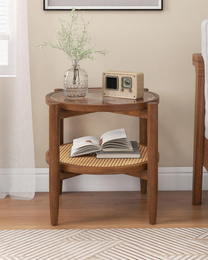 Rattan Round End Table - Giantex