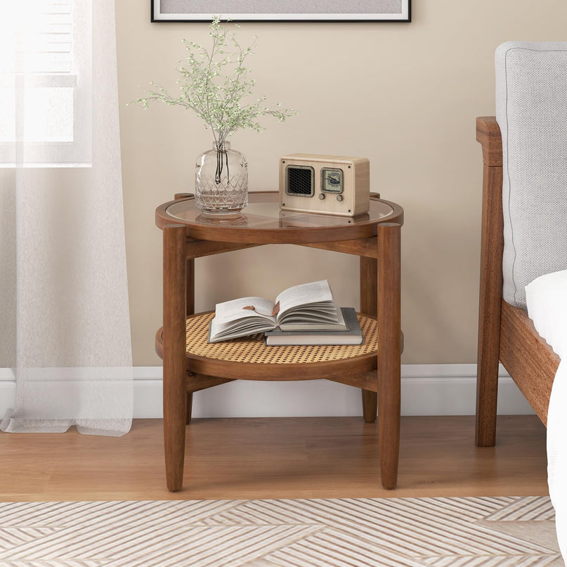 Rattan Round End Table - Giantex