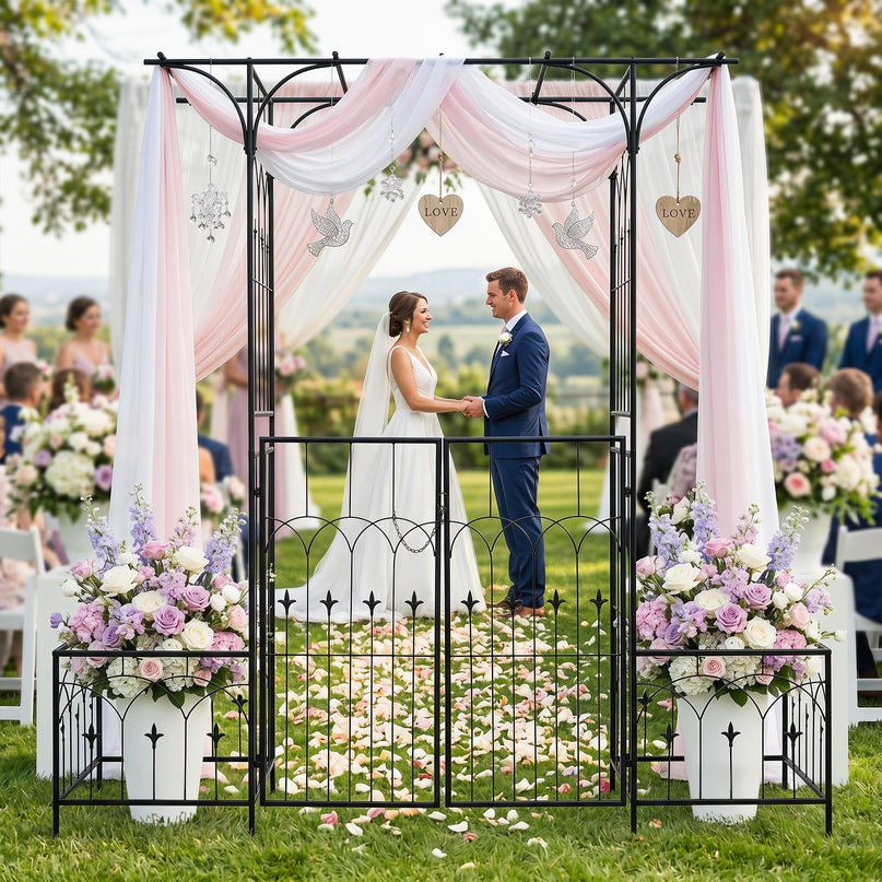 Giantex 79" W x 81" H Metal Garden Arbor with Gate and Planter