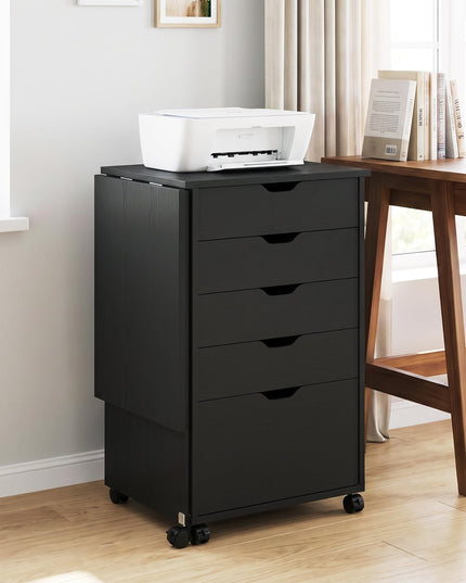 GIANTEX 5-Drawer Wood Compact Foldable Drop-Leaf Computer Desk with Wheels