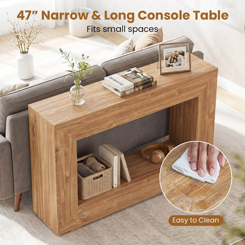 GIANTEX 47" Farmhouse Wooden Console Table with Open Storage Shelf