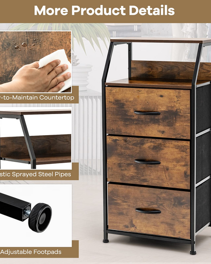 Giantex 3 Drawers Dresser, Storage Tower w/ 3 Foldable Fabric Drawers & Open Shelves