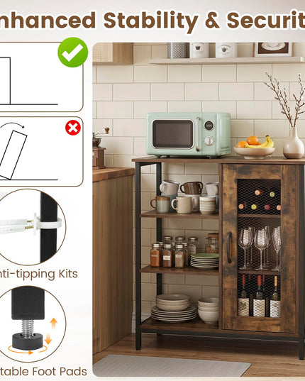 Giantex Buffet Sideboard | Industrial Kitchen Storage Side Cabinet with Metal Mesh Door