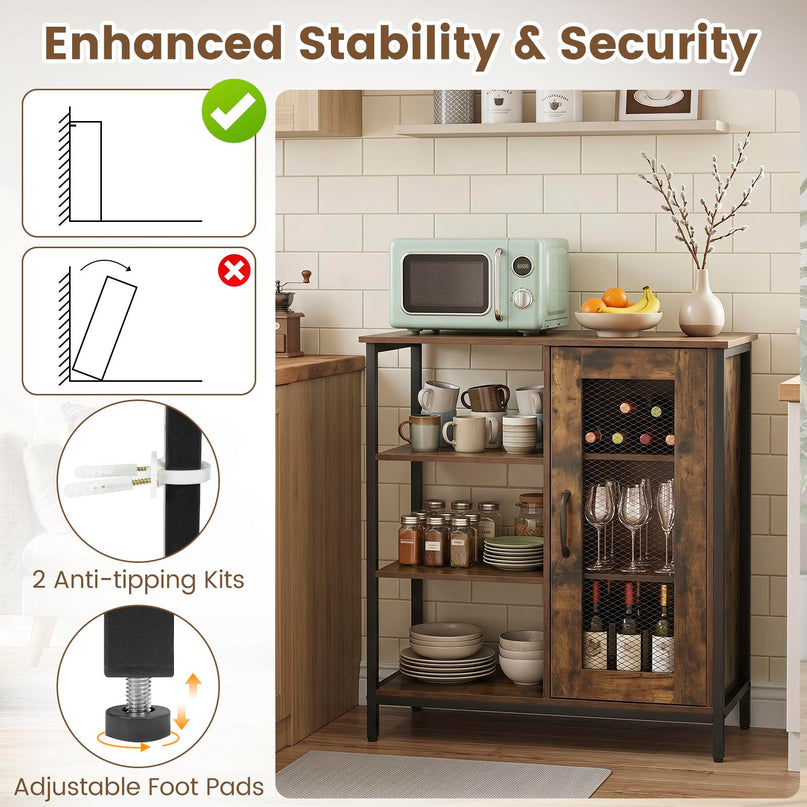 Giantex Buffet Sideboard | Industrial Kitchen Storage Side Cabinet with Metal Mesh Door