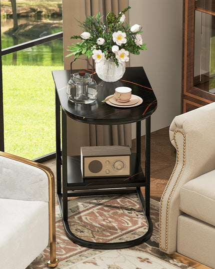Giantex C Shaped End Table with Faux Marble Tabletop & Storage Shelf