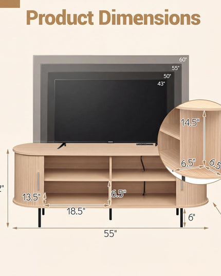 Giantex Mid Century Curved Fluted TV Stand for TVs up to 60"