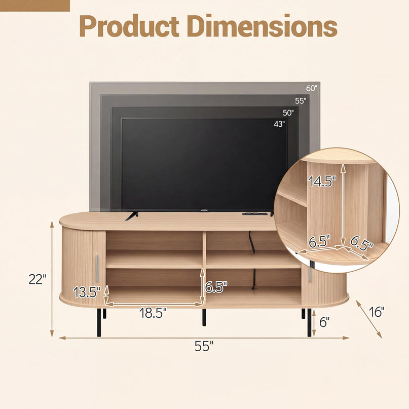Giantex Mid Century Curved Fluted TV Stand for TVs up to 60"