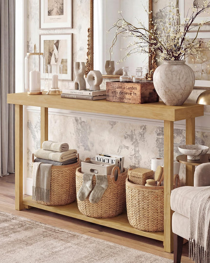 Giantex Console en bois massif à 2 niveaux avec cadre en bois de teck et étagère de rangement (46" x 12" x 32")