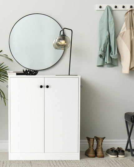 Giantex 2 Door Storage Base Cabinet - Freestanding Floor Cabinet with 3-Tier Shelf, White