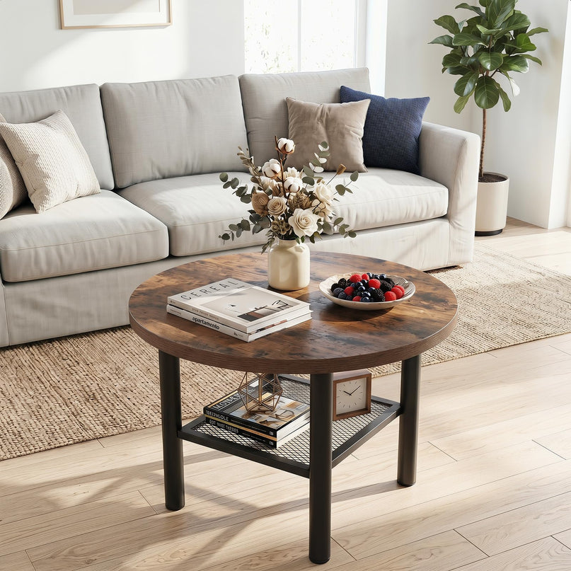 Giantex 24" 2-Tier Small Round Coffee Table with Storage