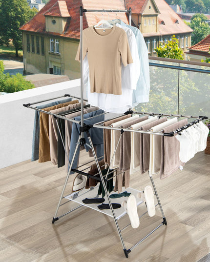 Giantex Clothes Drying Rack, Aluminum Foldable Laundry Drying Rack with with 6-Level Adjustable Height