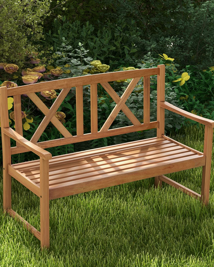 Giantex Outside Garden Bench Loveseat - 2-Person Acacia Wood Bench with Armrest