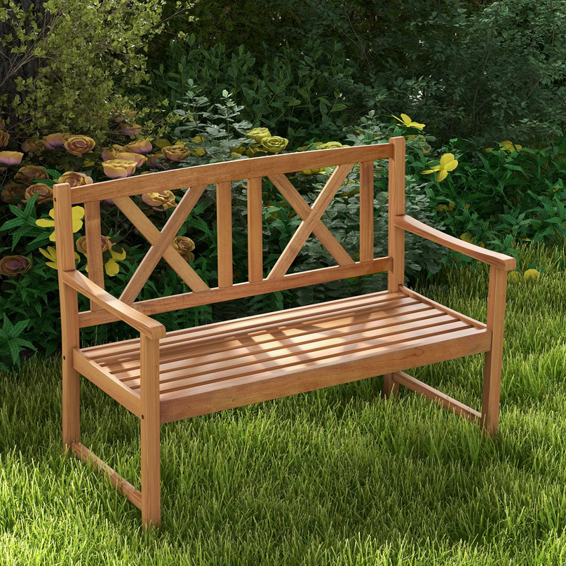 Giantex Outside Garden Bench Loveseat - 2-Person Acacia Wood Bench with Armrest