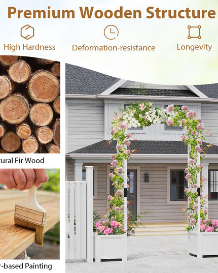 Giantex Garden Arbor with Planter, Wooden Planter Arch with Trellis, Outdoor Arch for Climbing Plants