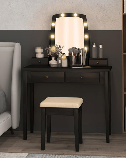 CHARMAID Vanity Desk with Mirror and Lights, Makeup Vanity Table with Swivel Mirror, Girls Bedroom Makeup Dressing Table with Stool