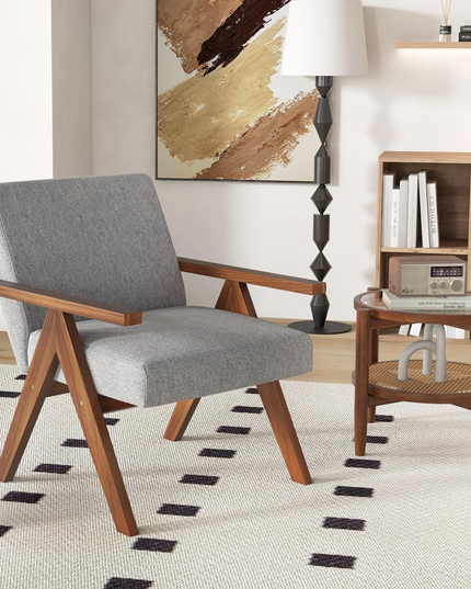 Giantex Modern Accent Chair, Linen Fabric Armchair with Solid Acacia Wood Frame, Soft Padded Cushion