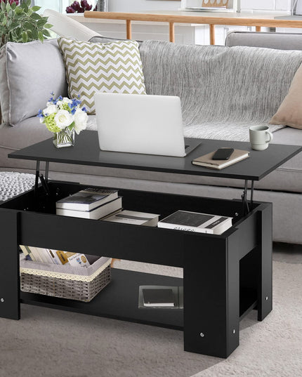 Giantex Lift Top Coffee Table, Modern Cocktail Table w/Hidden Compartment & Open Storage Shelf