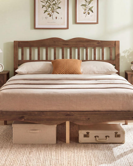 GIANTEX Full/Queen Size Wooden Bed Frame with Slatted Headboard