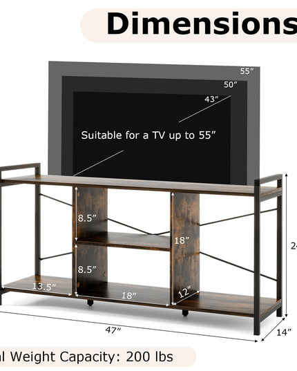 Giantex TV Stand for TVs up to 55", 3-Tier Entertainment Center with Open Storage Shelves, Side Guardrails & Metal Frame