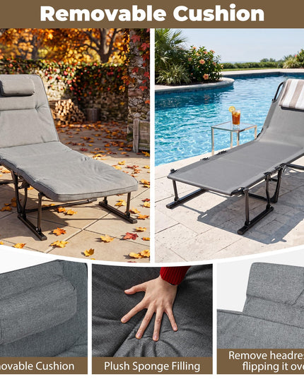 Giantex Folding Patio Lounge Chair with 6-Level Adjustable Backrest