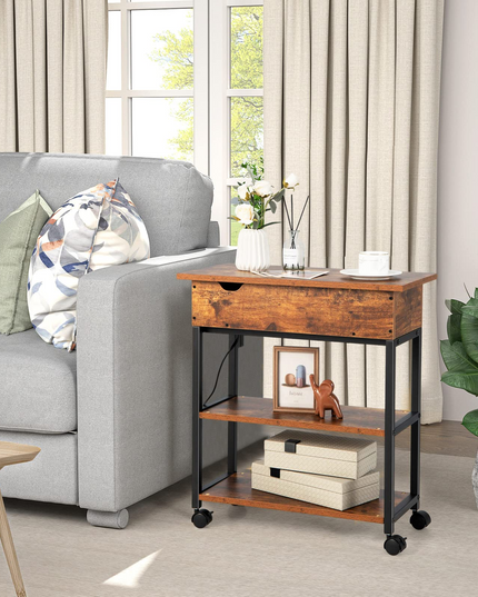 Giantex End Table with Charging Station - Lift Top Narrow Side Table