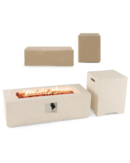 Giantex 42" Propane Fire Pit Set - 2-Piece Outdoor Gas Fire Pit Table w/Hideaway Tank Cover, 50,000 BTU Terrazzo Fire Table for Outside