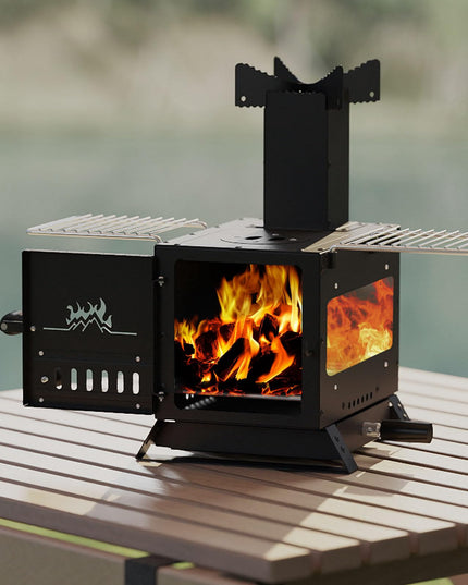 Giantex Hot Tent Stove with 3 Cooking Positions Anti-scalding Door Handle & 2 Grills