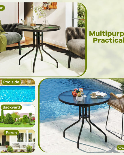 Giantex 31.5" Patio Round Dining Table with Tempered Glass Tabletop & 2" Umbrella Hole