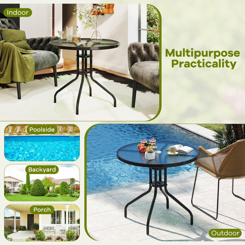 Giantex 31.5" Patio Round Dining Table with Tempered Glass Tabletop & 2" Umbrella Hole
