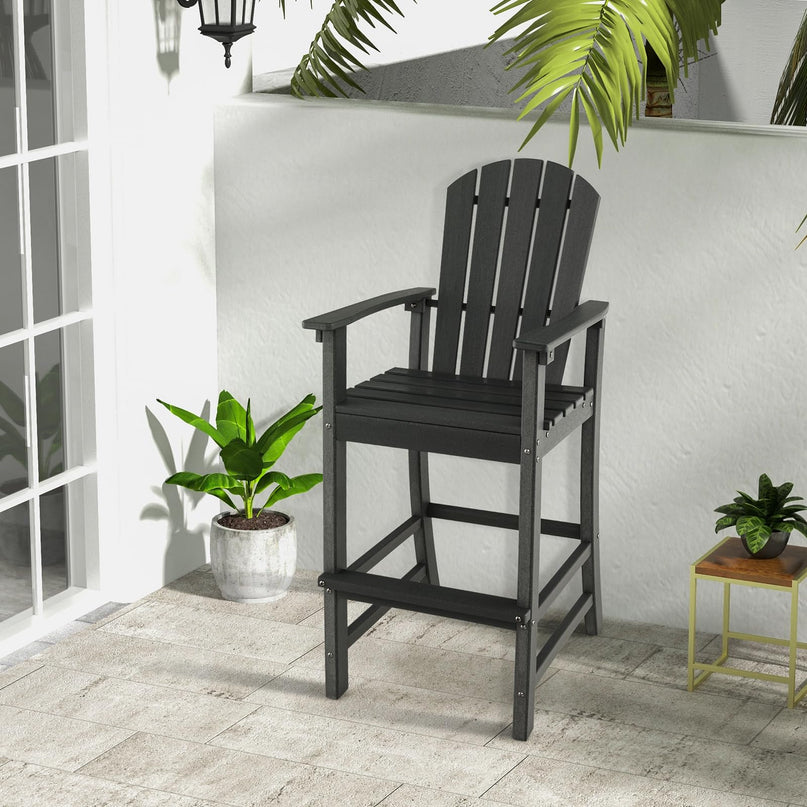 Giantex Outdoor HDPE Bar Stool, Tall Adirondack Chair with Armrests and Footrest, 30 Inches Counter Height Bar Stool