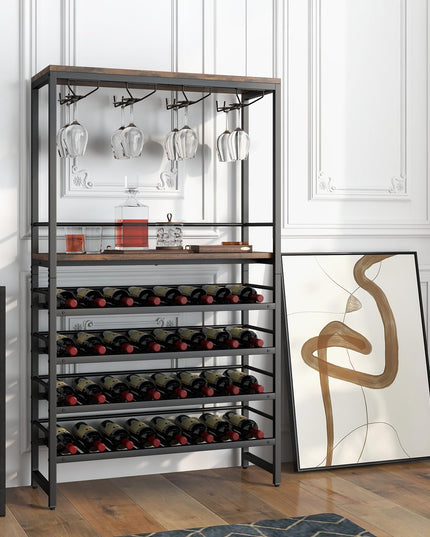 Floor Wine Rack w/ 4-Tier Wine Storage & 4 Rows of Stemware Racks