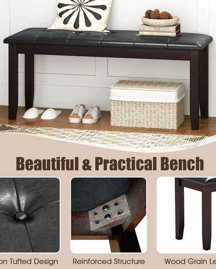 Giantex Button-Tufted Dining Bench, 45.5” PU Leather Upholstered Bench w/Loads 400 Lbs