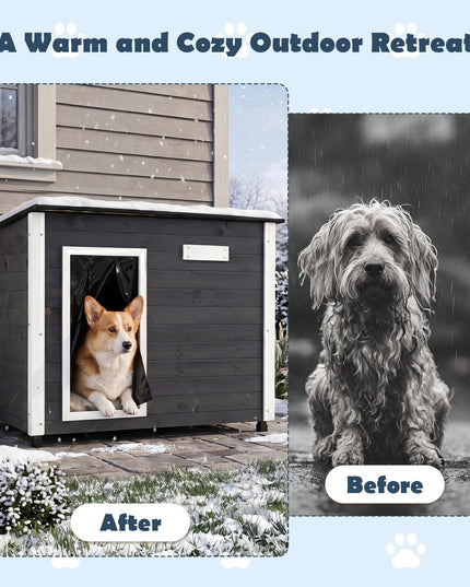 Giantex 34"/42.5" LWooden Dog House with Openable Asphalt Roof