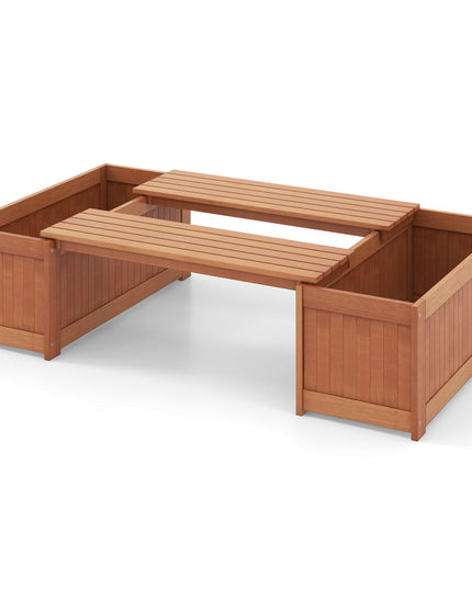 Giantex 2-in-1 Outdoor Bench, Wood Raised Garden Bed with Open Base, Teak Oil Finish