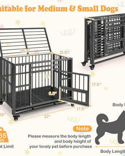 Giantex Foldable Metal Dog Crate - Heavy Duty Dog Cage