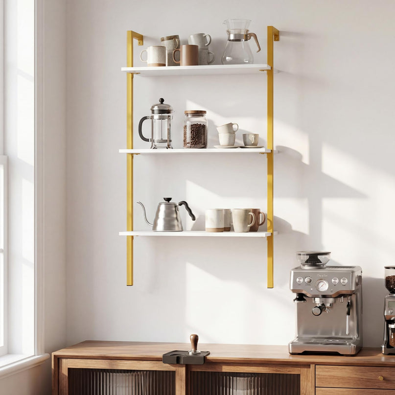 Giantex Ladder Shelf 3-Tier Wood Wall Mounted Bookshelf(1/2)