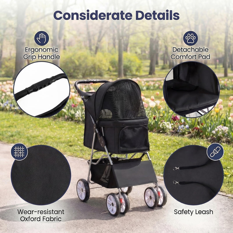 Giantex Foldable Pet Stroller for Small Dogs & Cats