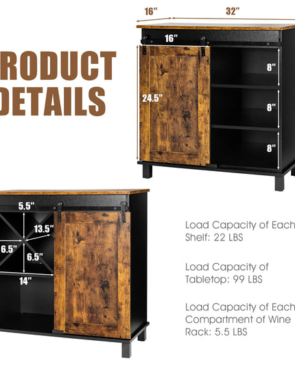 Giantex Sideboard, Coffee Bar Station with Sliding Barn Door(Industrial)