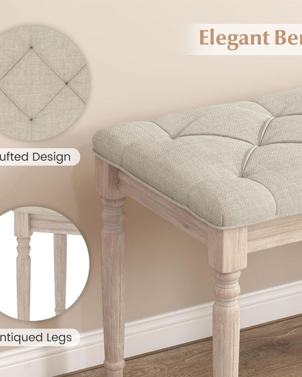 Giantex 47.5-inches Button-Tufted Table Bench with Carved Rubber Wood Legs