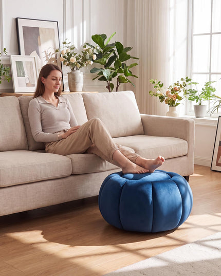 GIANTEX Pumpkin Shaped Round Ottoman Coffee Table with Storage & Removable Lid