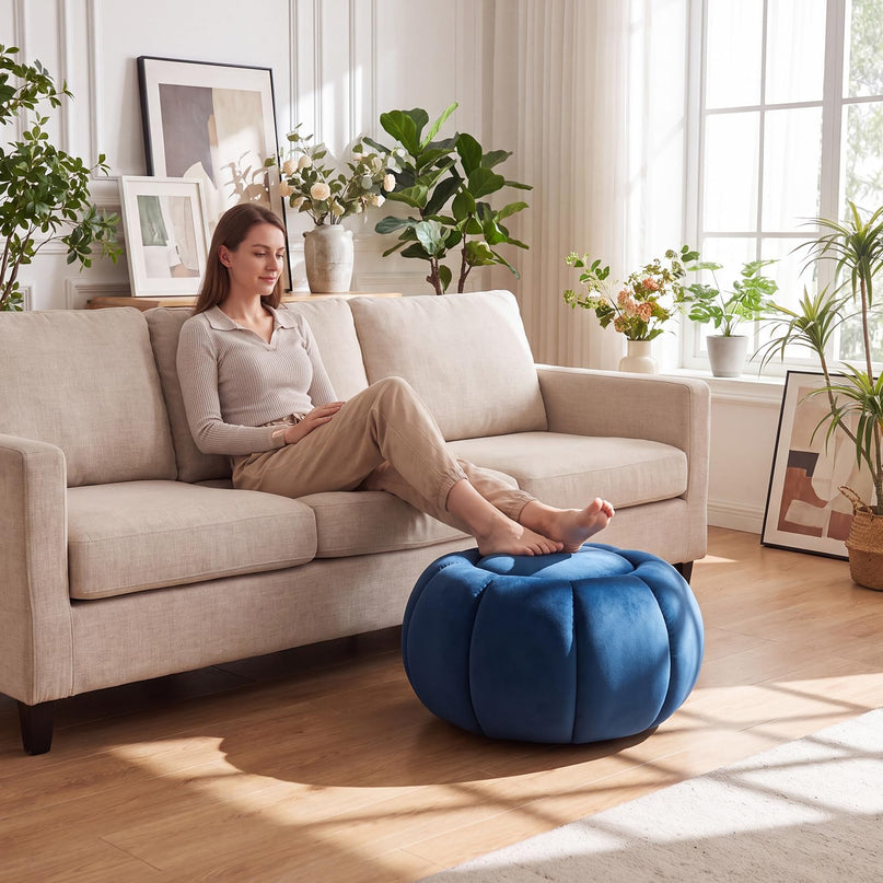 GIANTEX Pumpkin Shaped Round Ottoman Coffee Table with Storage & Removable Lid