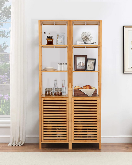 3-Tier Slim Shelving Unit with Shutter Door & Anti-Toppling Device