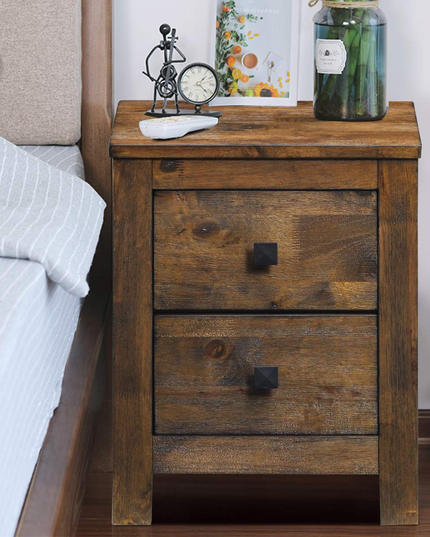 Giantex Nightstand with 2 Sliding Drawers, Full Assembled Rustic Multipurpose Storage Beside Table for Bedroom