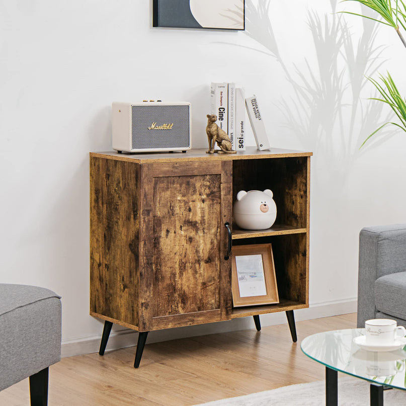 Giantex Mid-Century Storage Cabinet, Buffet Sideboard with Single Door & Adjustable Shelves
