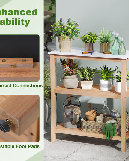 Giantex 3 Tier Outdoor Potting Bench with Faux Marble Tabletop