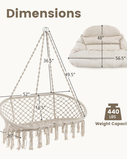 Giantex Hammock Chair, Macrame Hanging Chair with Removable Cushion,  Max 440 lbs, Swinging Chair, Beige