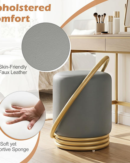Giantex Modern Round Upholstered Vanity Stool with Gold Halo Metal Accent